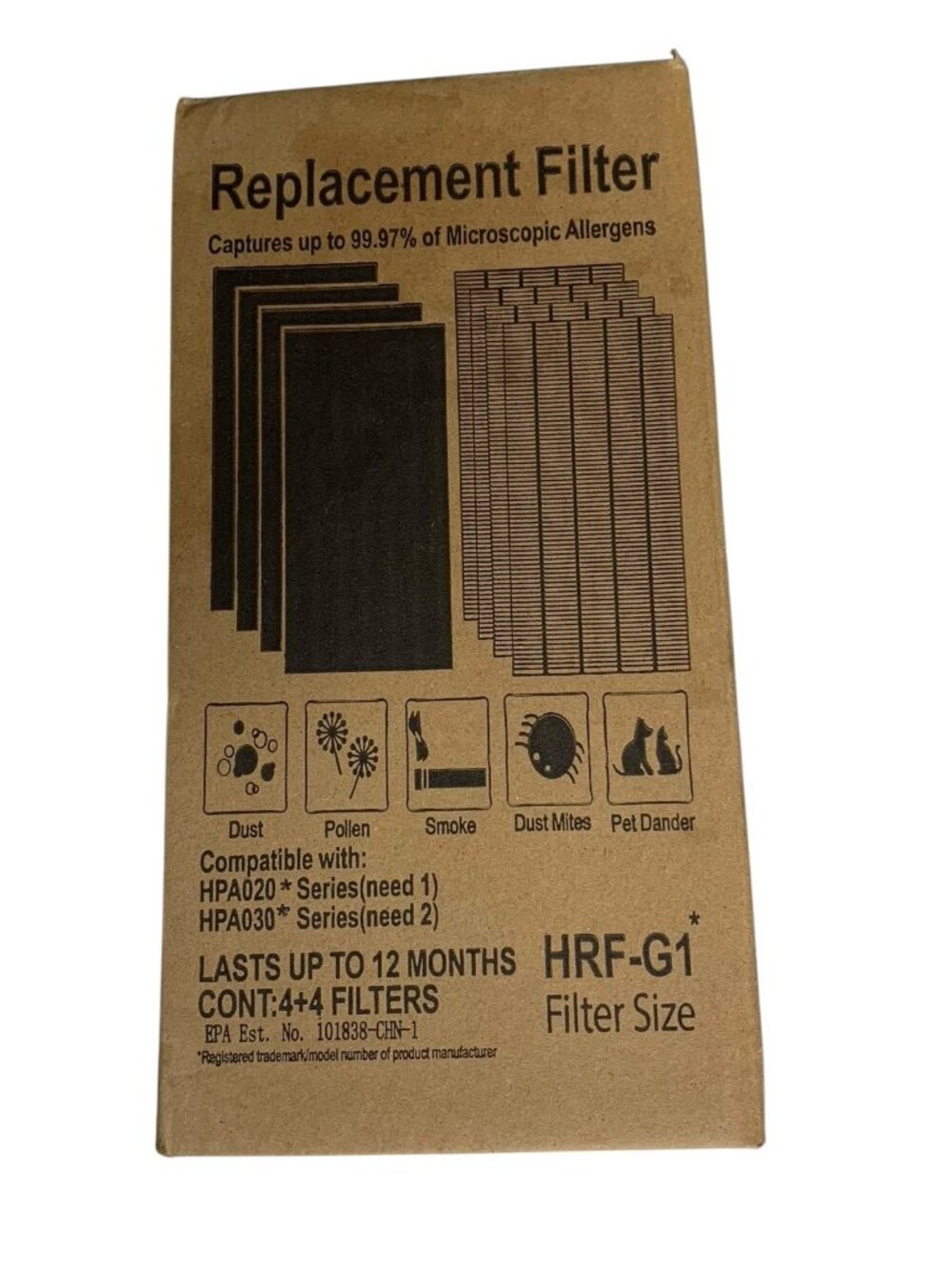 HRF-G1 with HRF-G2 Replacement Filter 4 Pack 2in1 Compatible With HPA020 HPA030